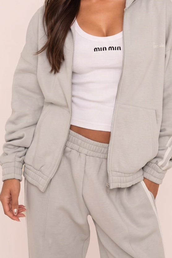 Grey Contrast Side Stripe Oversized Wide Leg Joggers - Aaleyah