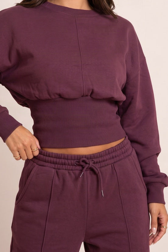 Plum Mid Rise Wide Leg Joggers - Dena