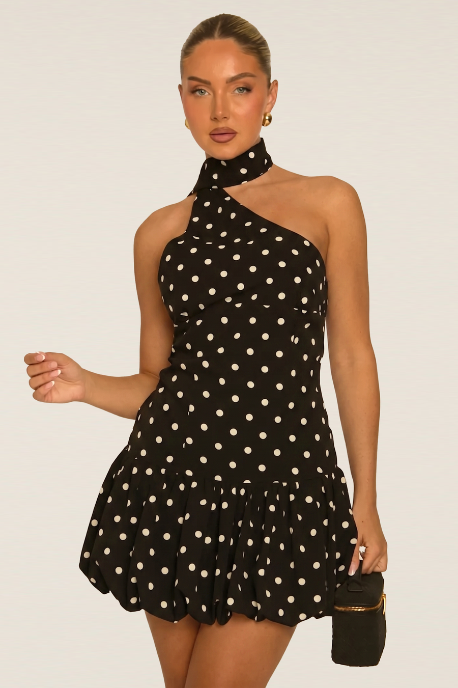 Black Polka Dot Scarf Mini Dress - Noah