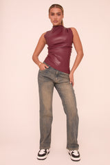 Mid Blue Washed Stretch Mid Waist Straight Leg Denim Jeans - Maddison