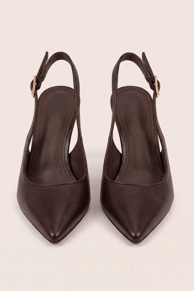 Brown Slingback Pointed Court Heels - Chloe