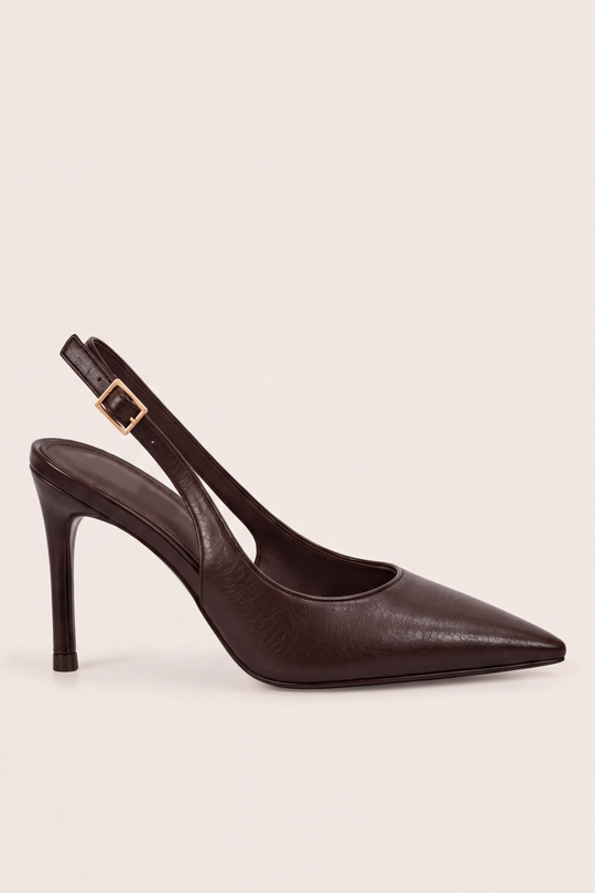 Brown Slingback Pointed Court Heels - Chloe