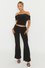 Black Bardot Top and Fold Over Waistband Trousers Co-ord Set - Jeelan