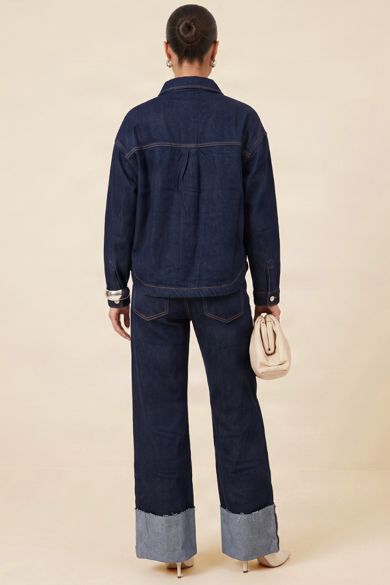 Indigo Contrast Stitch Oversized Denim Shirt - Monique