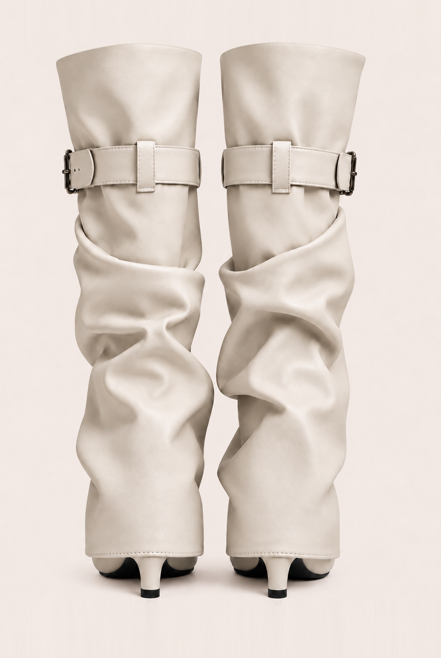 White Faux Leather Layered Slouchy Knee High Boots - Jordan