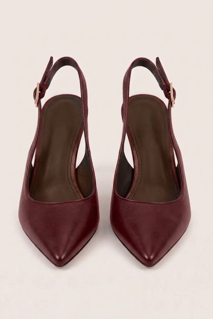 Wine Slingback Pointed Court Heels - Chloe