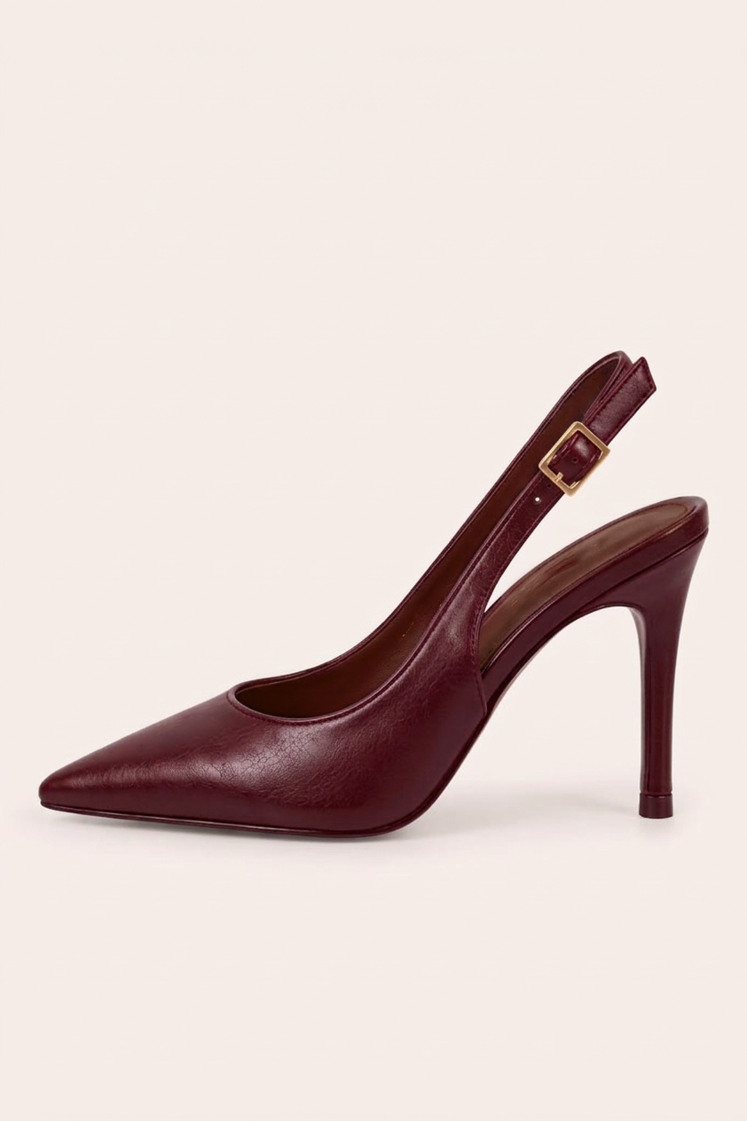 Wine Slingback Pointed Court Heels - Chloe