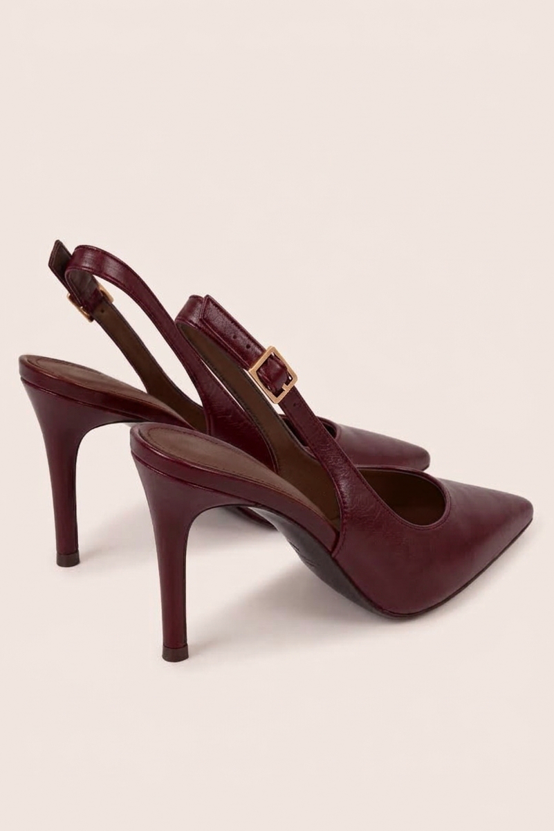 Wine Slingback Pointed Court Heels - Chloe
