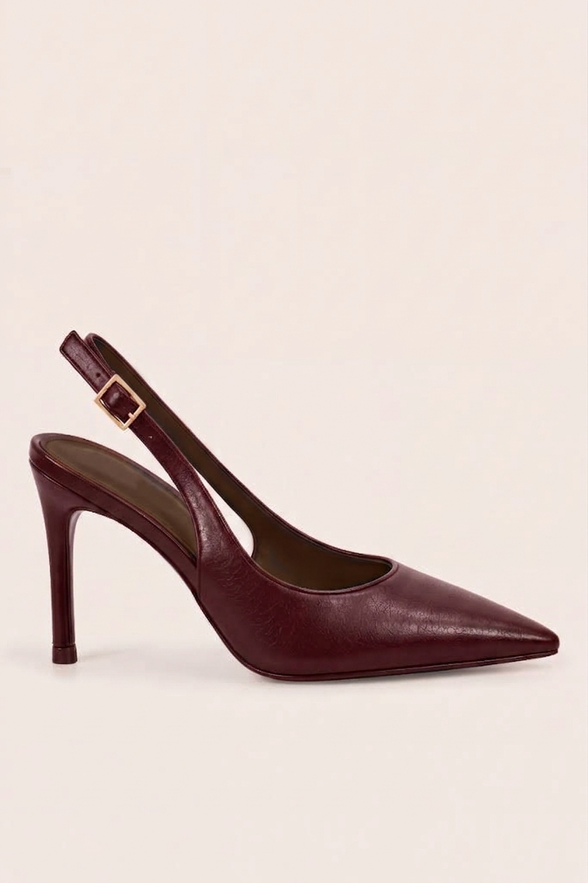Wine Slingback Pointed Court Heels - Chloe
