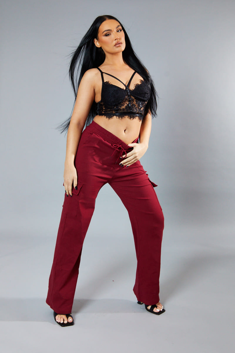 Burgundy Straight Leg Cargo Trousers - Rian