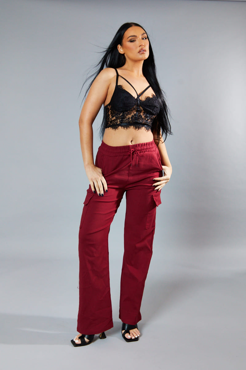 Burgundy Straight Leg Cargo Trousers - Rian