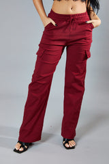Burgundy Straight Leg Cargo Trousers - Rian