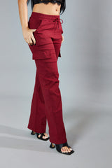 Burgundy Straight Leg Cargo Trousers - Rian