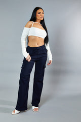 Navy Straight Leg Cargo Trousers - Rian