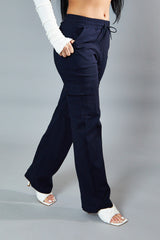 Navy Straight Leg Cargo Trousers - Rian