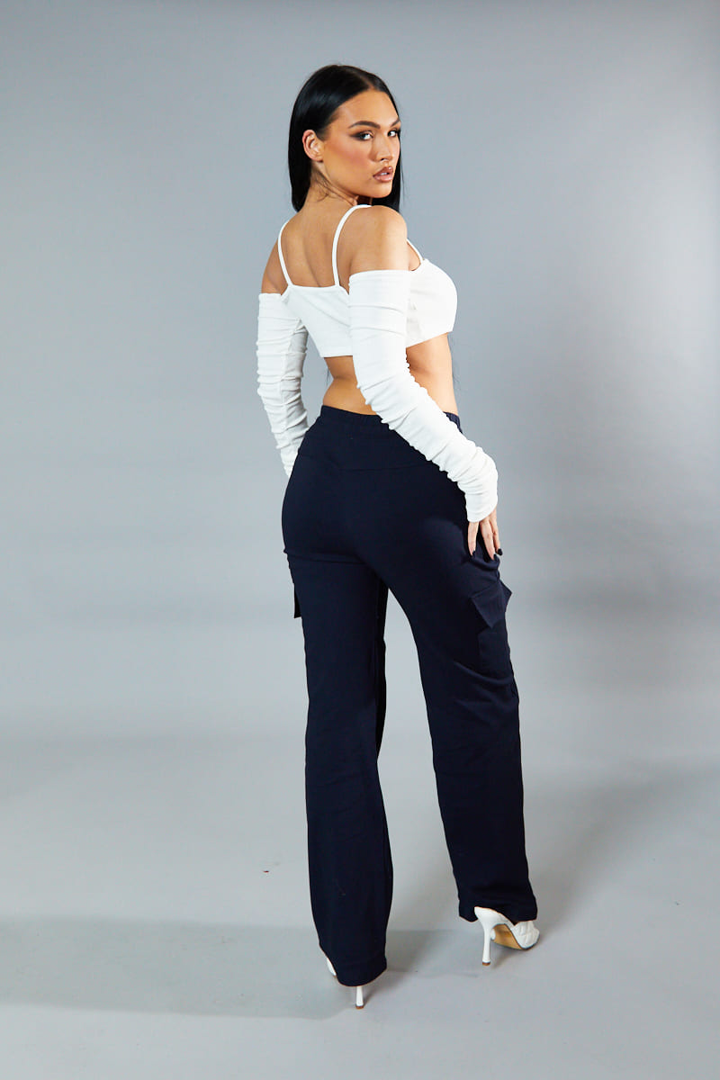 Navy Straight Leg Cargo Trousers - Rian