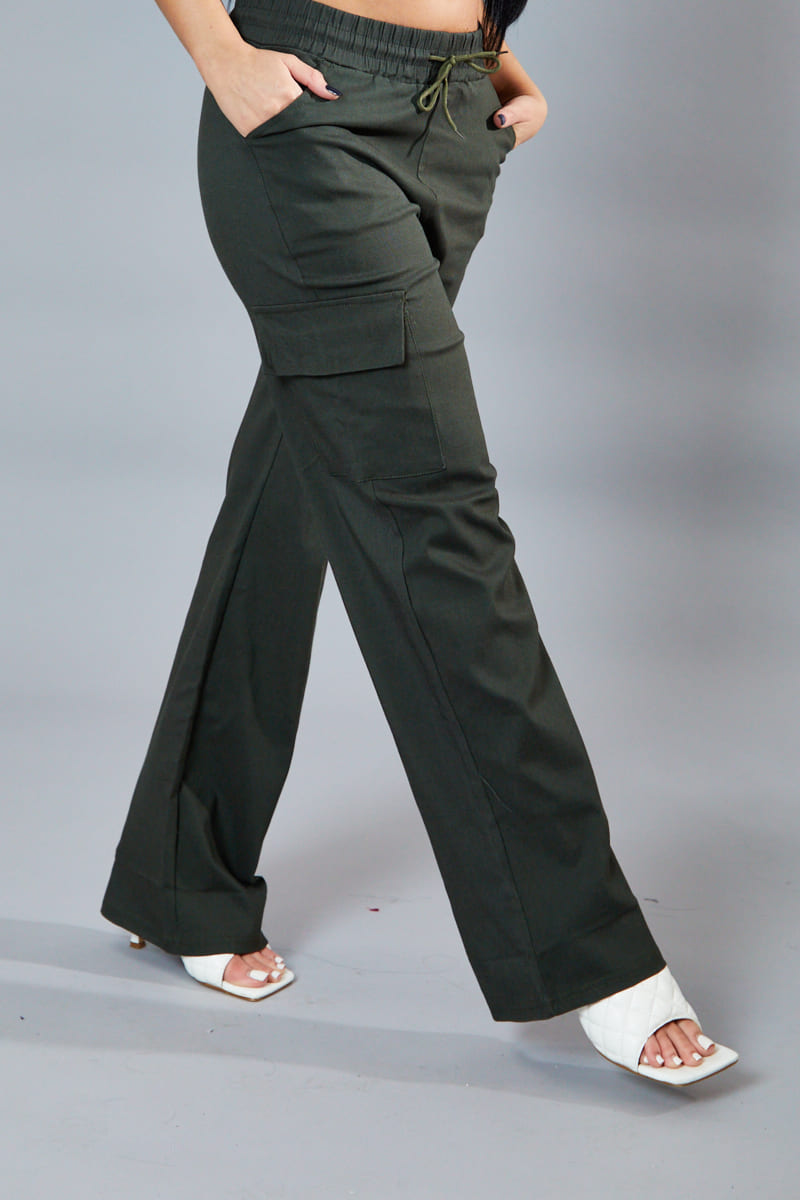 Khaki Straight Leg Cargo Trousers - Rian