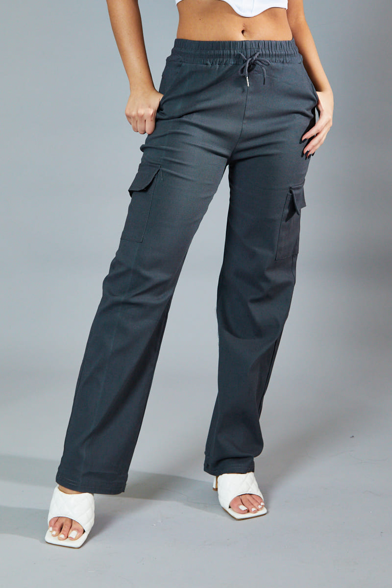 Grey Straight Leg Cargo Trousers - Rian
