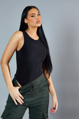 Black Round Neck Sleeveless Bodysuit - Himari