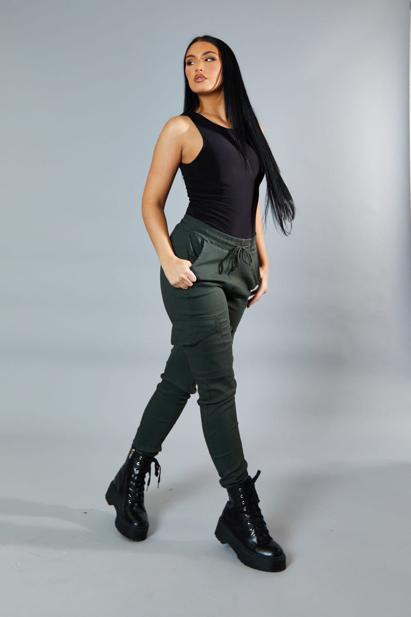 Khaki Cuffed Hem Cargo Trousers - Rain