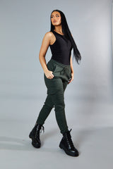 Khaki Cuffed Hem Cargo Trousers - Rain