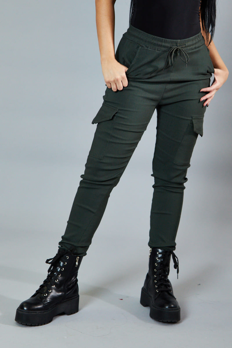 Khaki Cuffed Hem Cargo Trousers - Rain