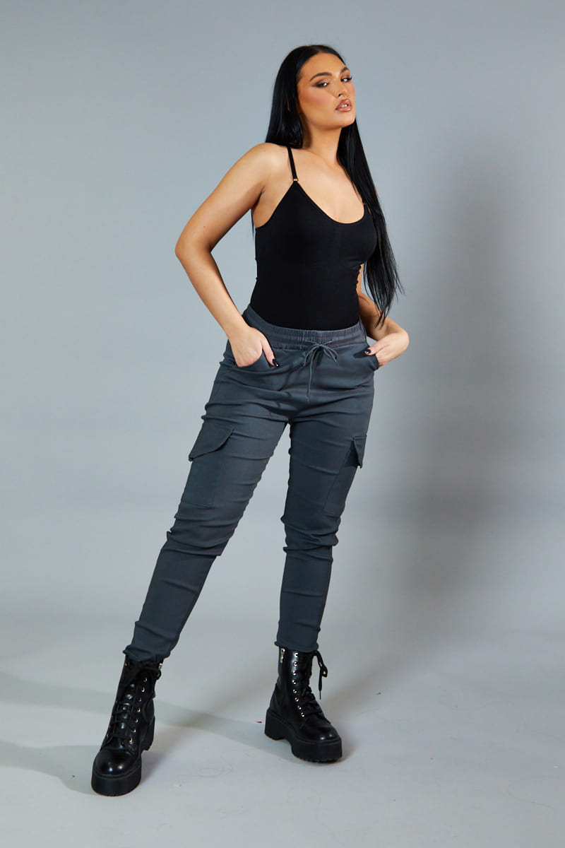 Grey Cuffed Hem Cargo Trousers - Rain