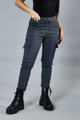 Grey Cuffed Hem Cargo Trousers - Rain