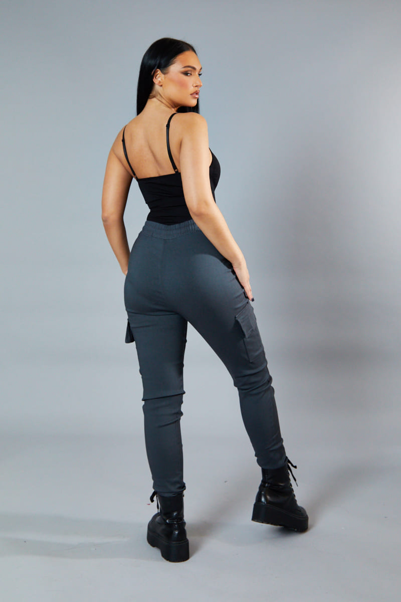 Grey Cuffed Hem Cargo Trousers - Rain