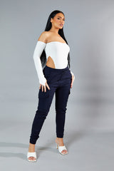 Navy Cuffed Hem Cargo Trousers - Rain