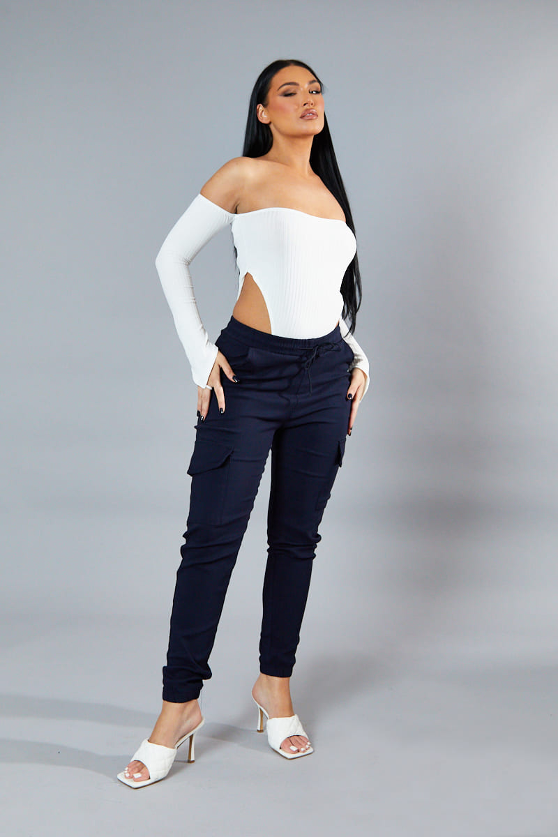 Navy Cuffed Hem Cargo Trousers - Rain