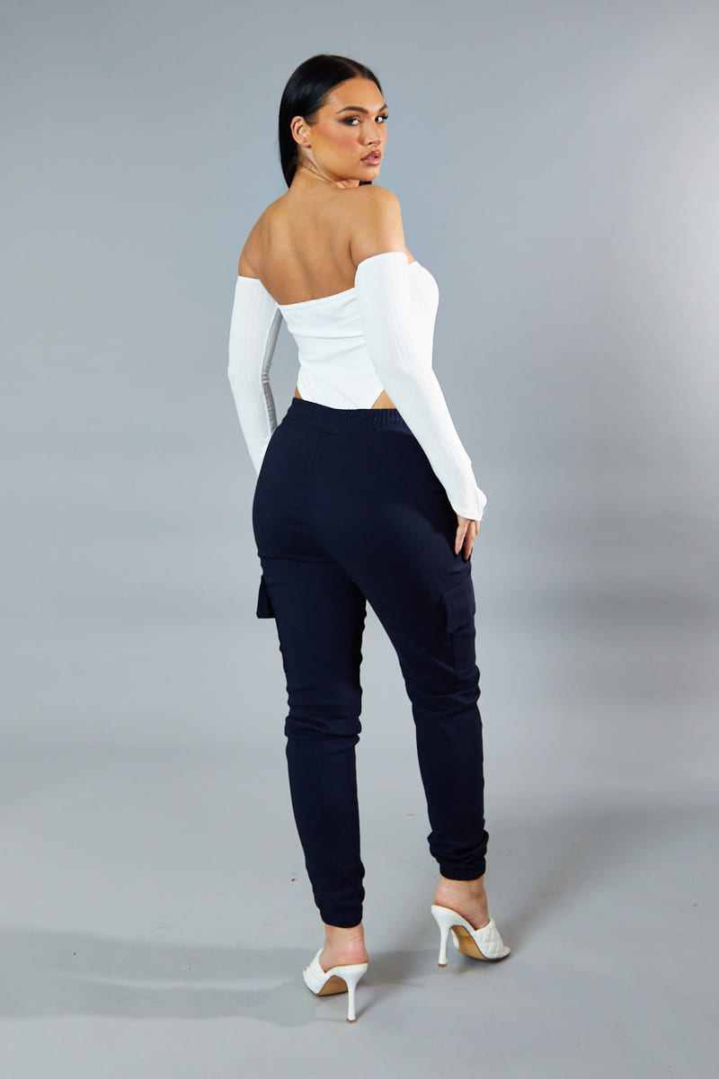 Navy Cuffed Hem Cargo Trousers - Rain