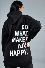Black Oversized Printed Back Hoodie - Asahi