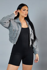 Grey Cargo Pocket Sweatshirt Jacket - Ovella