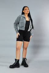 Grey Cargo Pocket Sweatshirt Jacket - Ovella