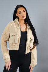 Sand Cargo Pocket Sweatshirt Jacket - Ovella