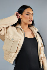 Sand Cargo Pocket Sweatshirt Jacket - Ovella