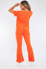 Orange Towelling T- Shirt & Flare Trouser Set - Tania