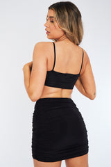 Black Fluffy Faux Fur Crop Top - Harper