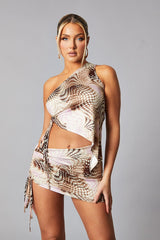 Pink Spot Print Asymmetric Crop Top & Mini Skirt Set - Lacey