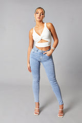 White Twist Front Cut Out Cropped Top - Nila