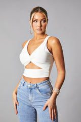 White Twist Front Cut Out Cropped Top - Nila