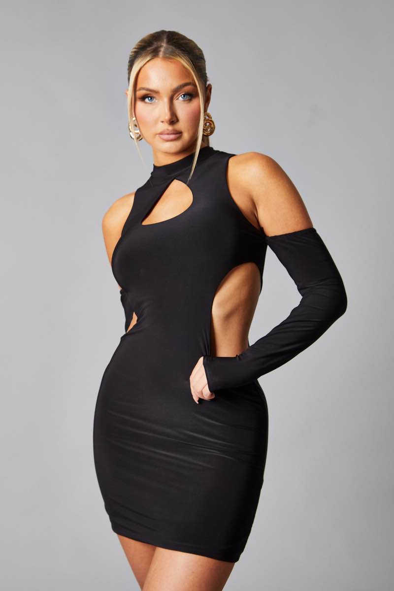 Black Cut Out Waist Cold Shoulder Mini Dress | Mini Dress | Rebellious  Fashion