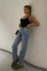 Light Blue Straight Leg Baggy Jeans - Marigold