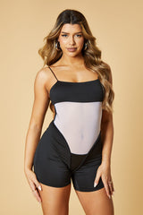 Black Mesh Panel Shoulder Strap Playsuit - Hatsu
