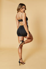 Black Mesh Panel Shoulder Strap Playsuit - Hatsu