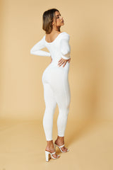 White Contour Long Sleeve Jumpsuit -- Luana
