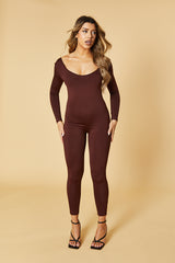 Brown Contour Long Sleeve Jumpsuit - Luana