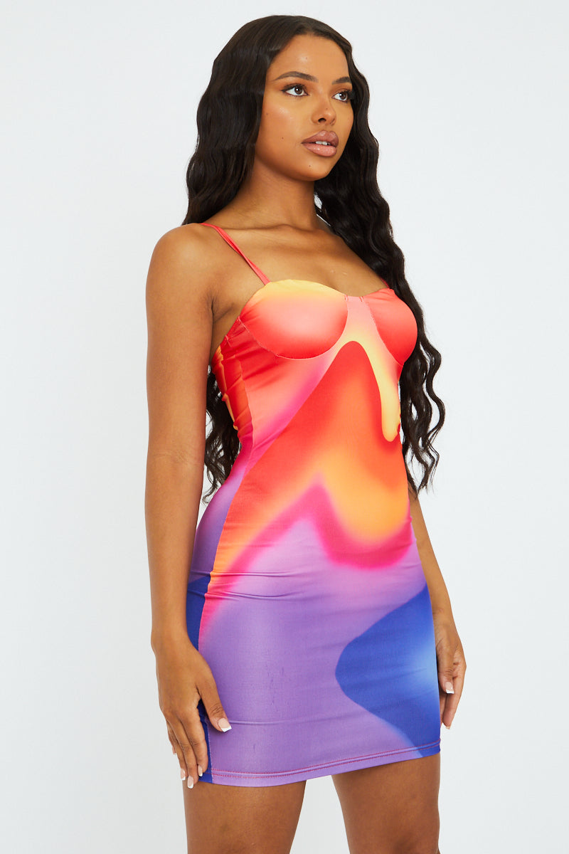 Multi Abstract Print Bodycon Mini Dress - Kim