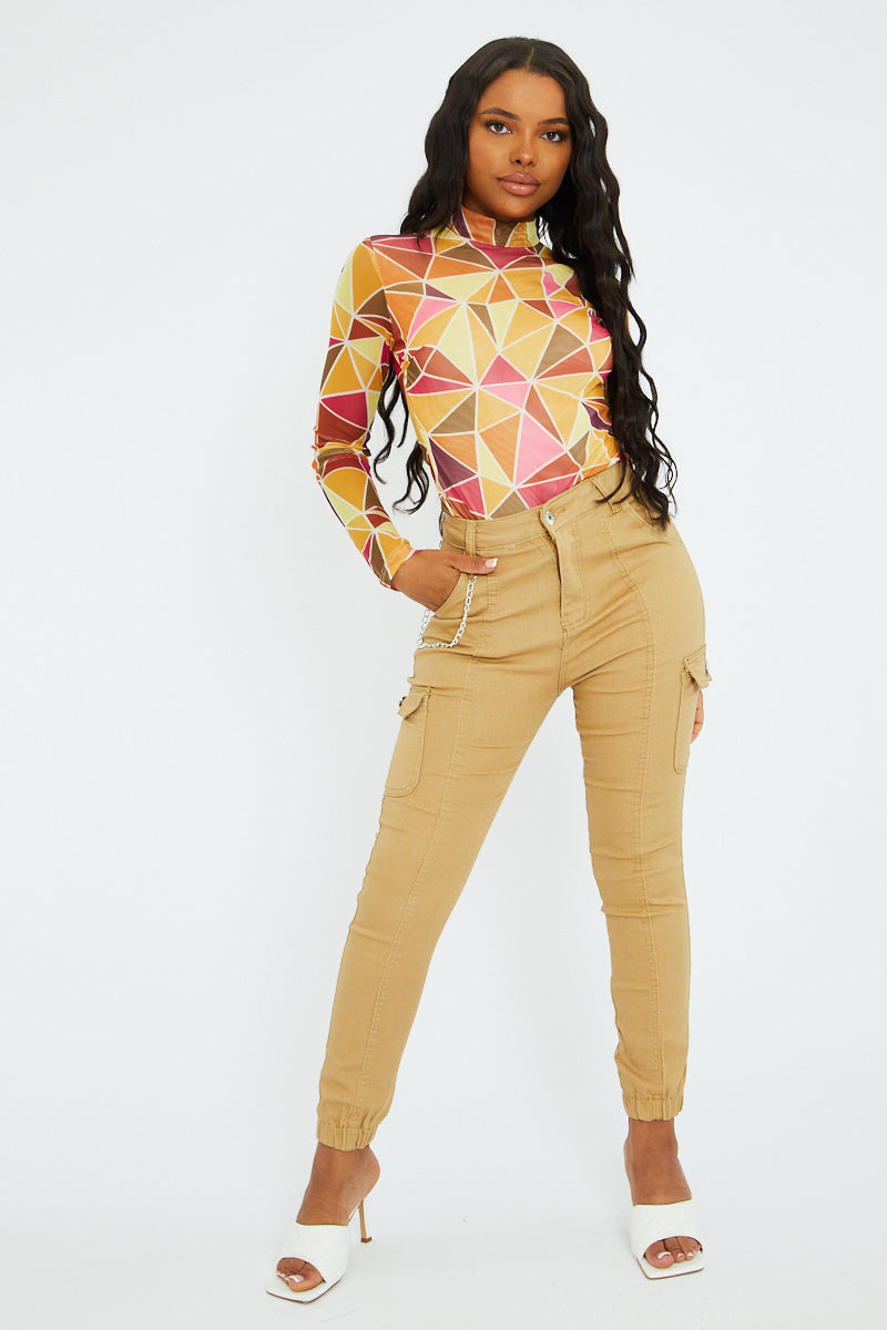 Yellow Geometric Pattern Mesh Bodysuit - Bee
